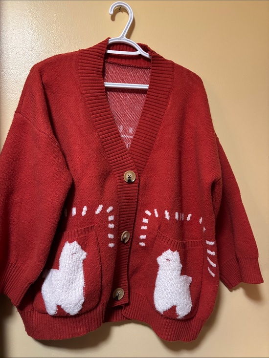 Sweaters - Women’s Red Llama Pocket Cardigan Sweater